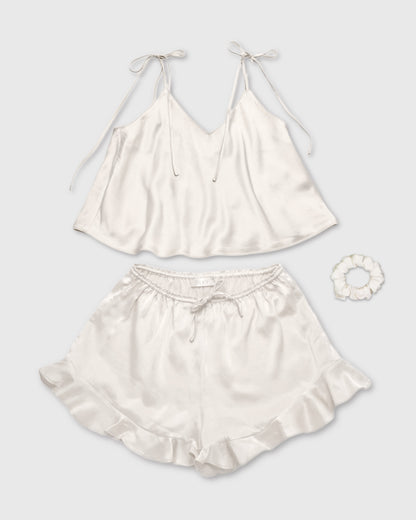 Silk bridal loungewear set with lace