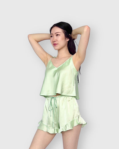 Silk Cami Pyjama Gift Set in Light Green